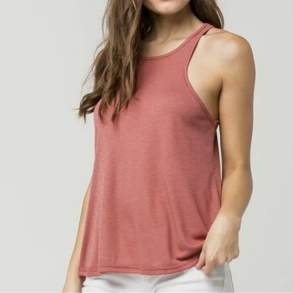 NWOT Free People Long Beach Tank Rusty Rose Pink XS Ribbed Swing Flared Boho FP